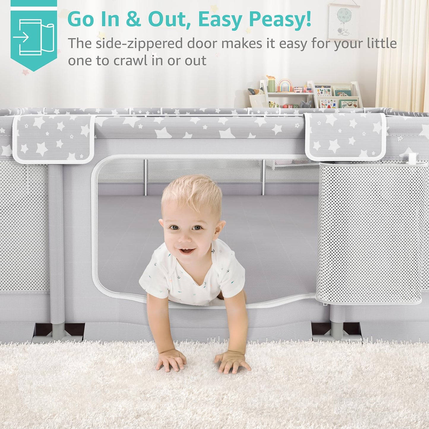 Large Baby Playpen by [Brand Name] - 70x59in Giant Indoor Play Yard for Babies 6-12 Months | Grey