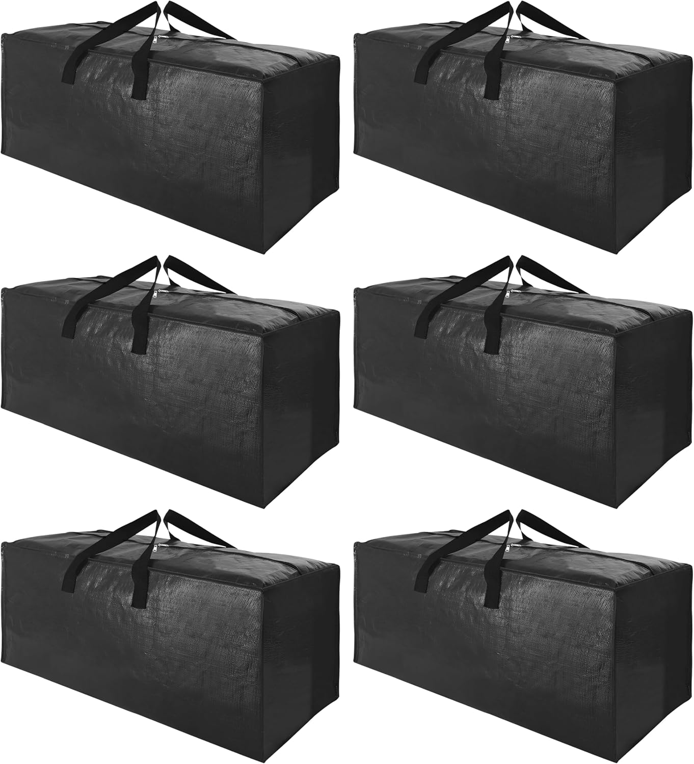 Sweet Dolphin Extra Large Moving Bags - Heavy Duty Storage Totes with Strong Zippers & Handles | Black, 6 Pack
