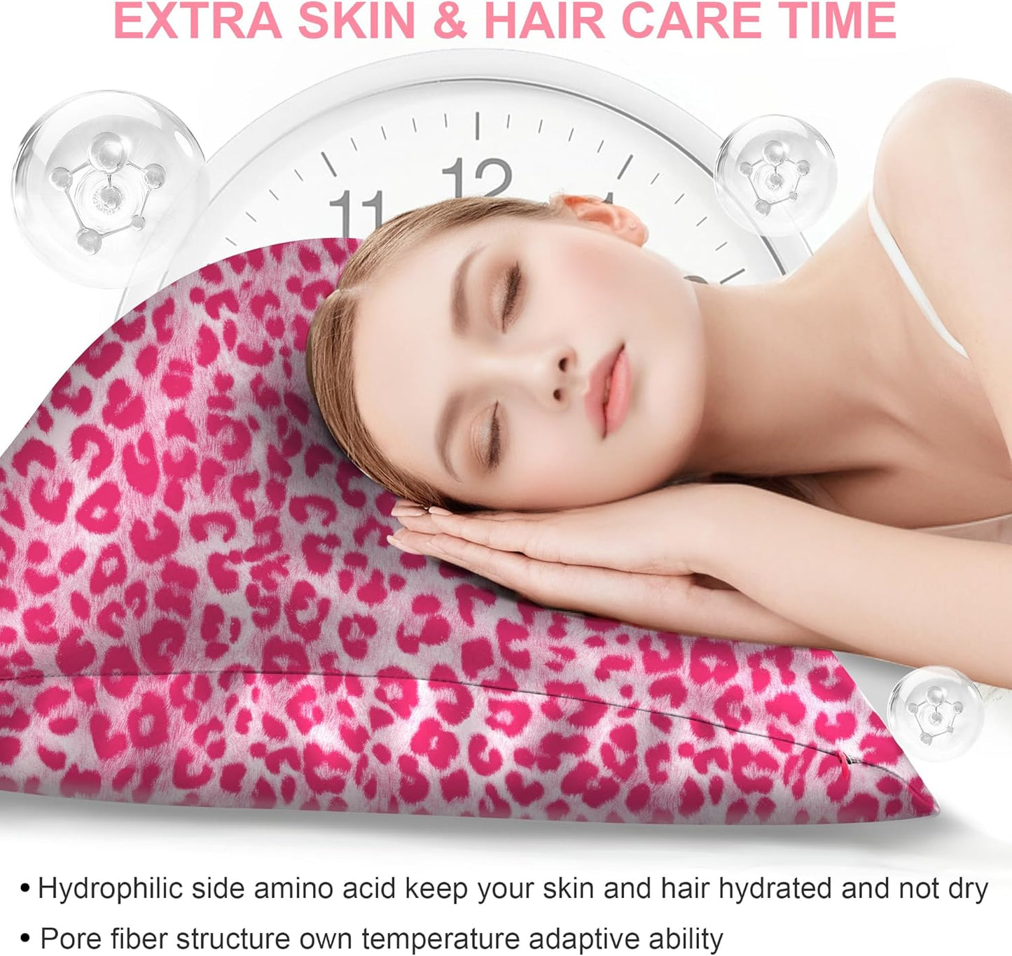 Skiennix Silk Body Pillow Cover - Ultra Smooth Cooling Satin for Hair & Skin | Leopard Pink (20x54 Inches)