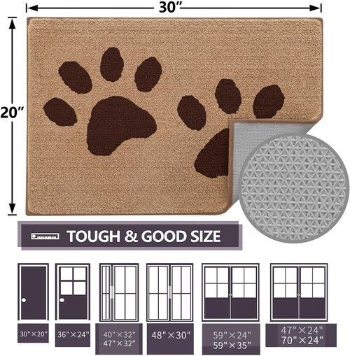 Buganda Dog Door Mat - Absorbent Dirt Trapper for Muddy Paws | Washable Non-Slip Indoor Doormat (47x32 Inches, Beige)