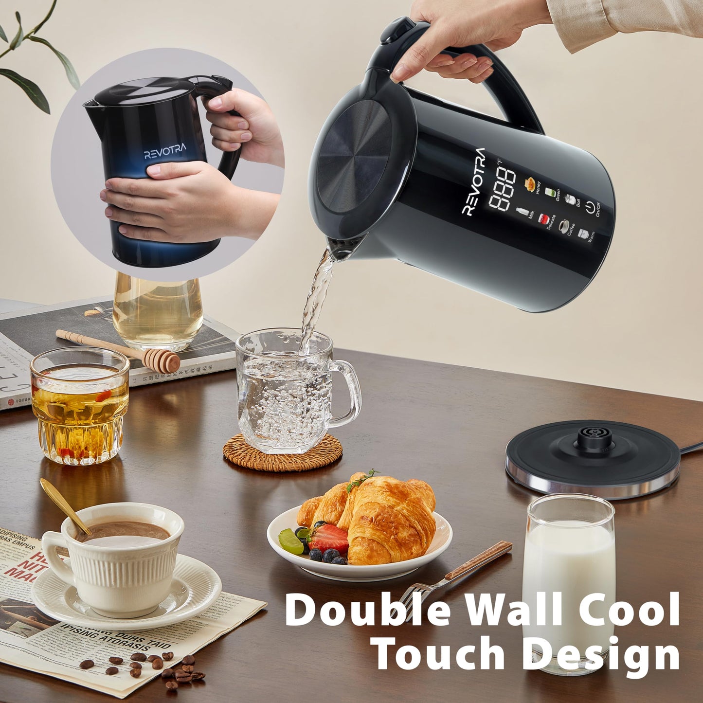 1.7L Electric Kettle, Stainless Steel Interior, 1500 Watt, Fast Boiling Water Boiler, LED Display, Temperature Control, Keep Warm, Auto Shut-Off, Boil-Dry Protection, Double Wall