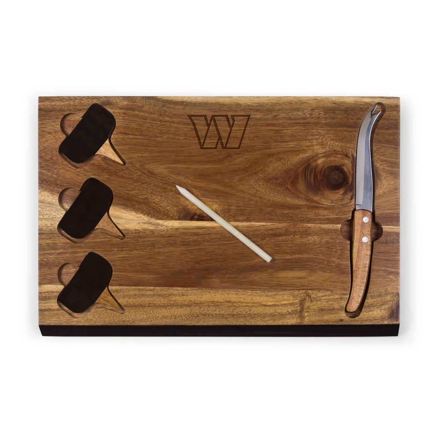 PICNIC TIME NFL Washington Commanders Delio Cheese Board and Knife Set, Charcuterie Board Set, Acacia Wood Cutting Board with Cheese Knife and Markers, (Acacia Wood)