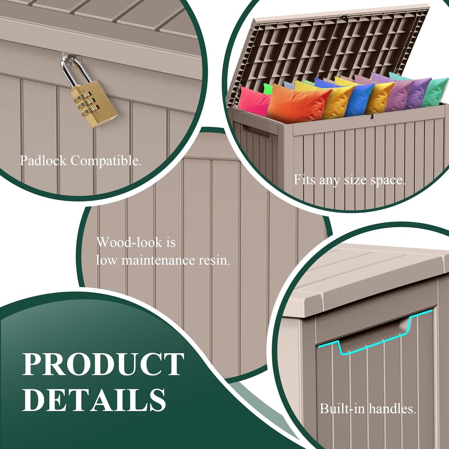 Resin 280 Gallon Large Deck Box - Waterproof Outdoor Storage for Patio Cushions & Garden Tools (Brown)