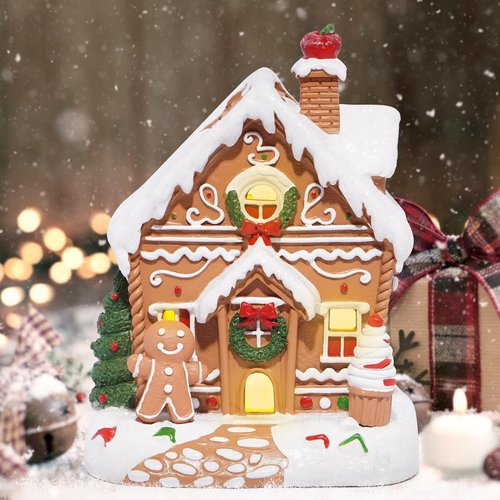 Hodao Gingerbread House Decoration | Handmade Polyresin Xmas Figurine for Winter Decor (Brown)