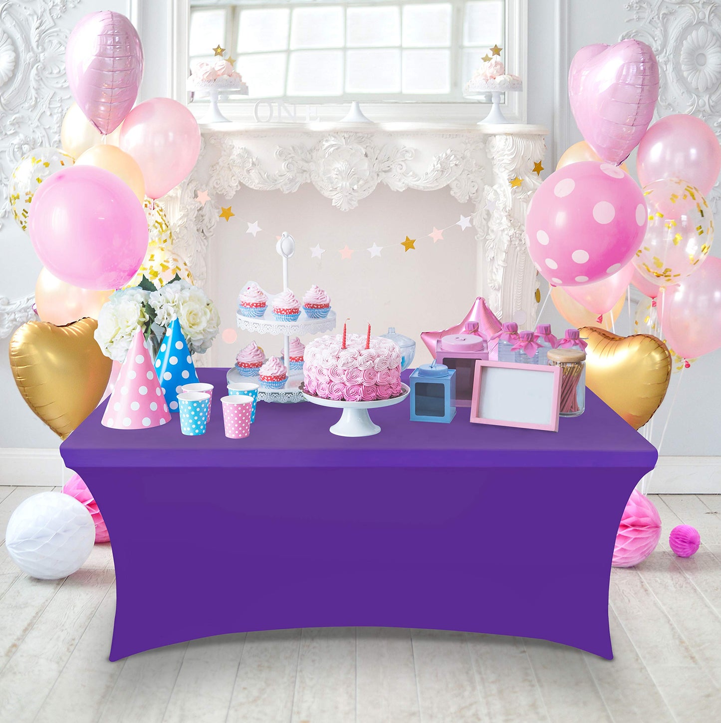 Utopia Kitchen Spandex Tablecloth 2 Pack [6FT, Purple] Tight, Fitted, Washable and Wrinkle Resistant Stretch Table Cloth Rectangle Cover for Trade Show, Weddings & Parties [72Lx30Wx30H Inch]