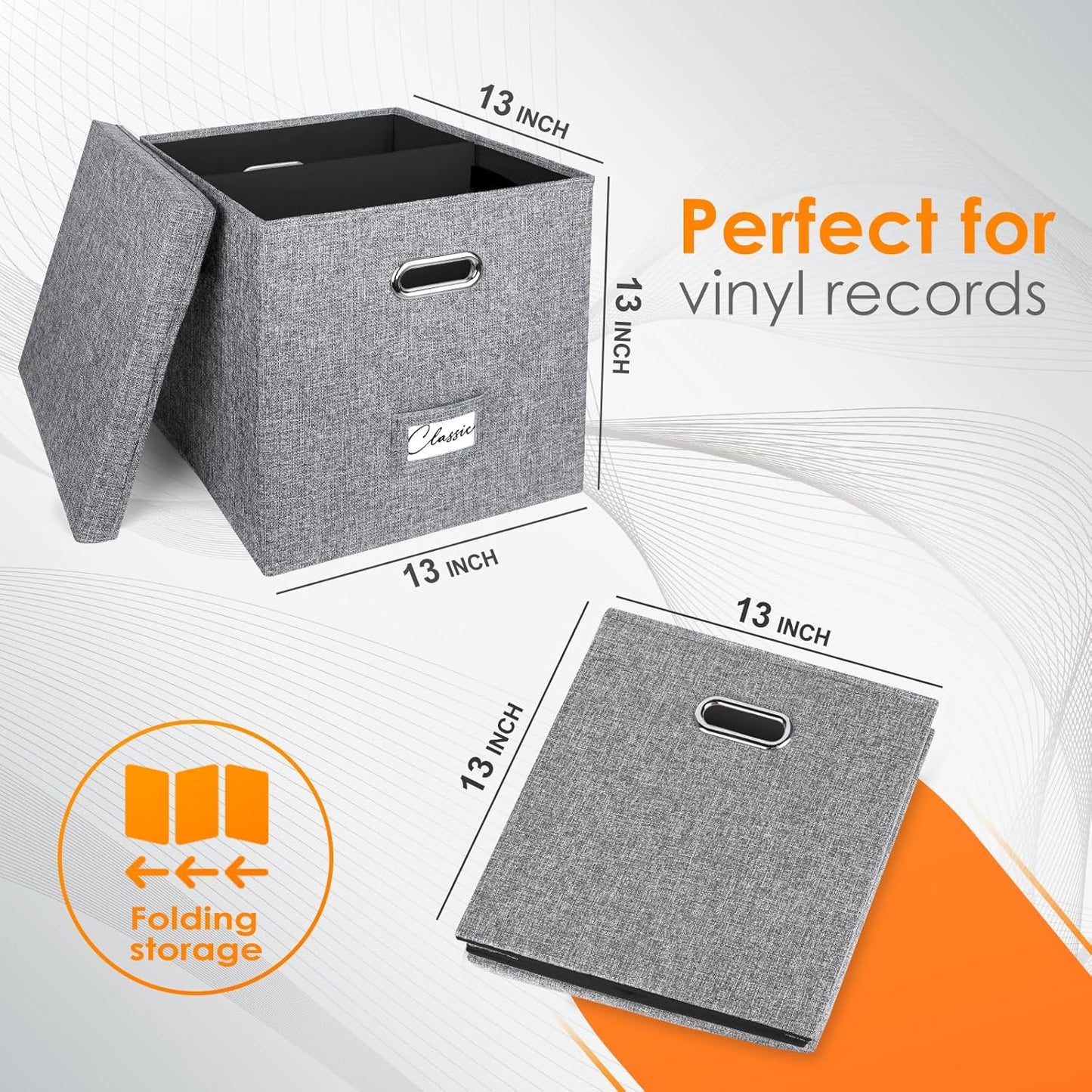 Skiennix Vinyl Record Storage Box - Stackable 12-Inch LP Crate with Lid & Handle for 50+ Albums