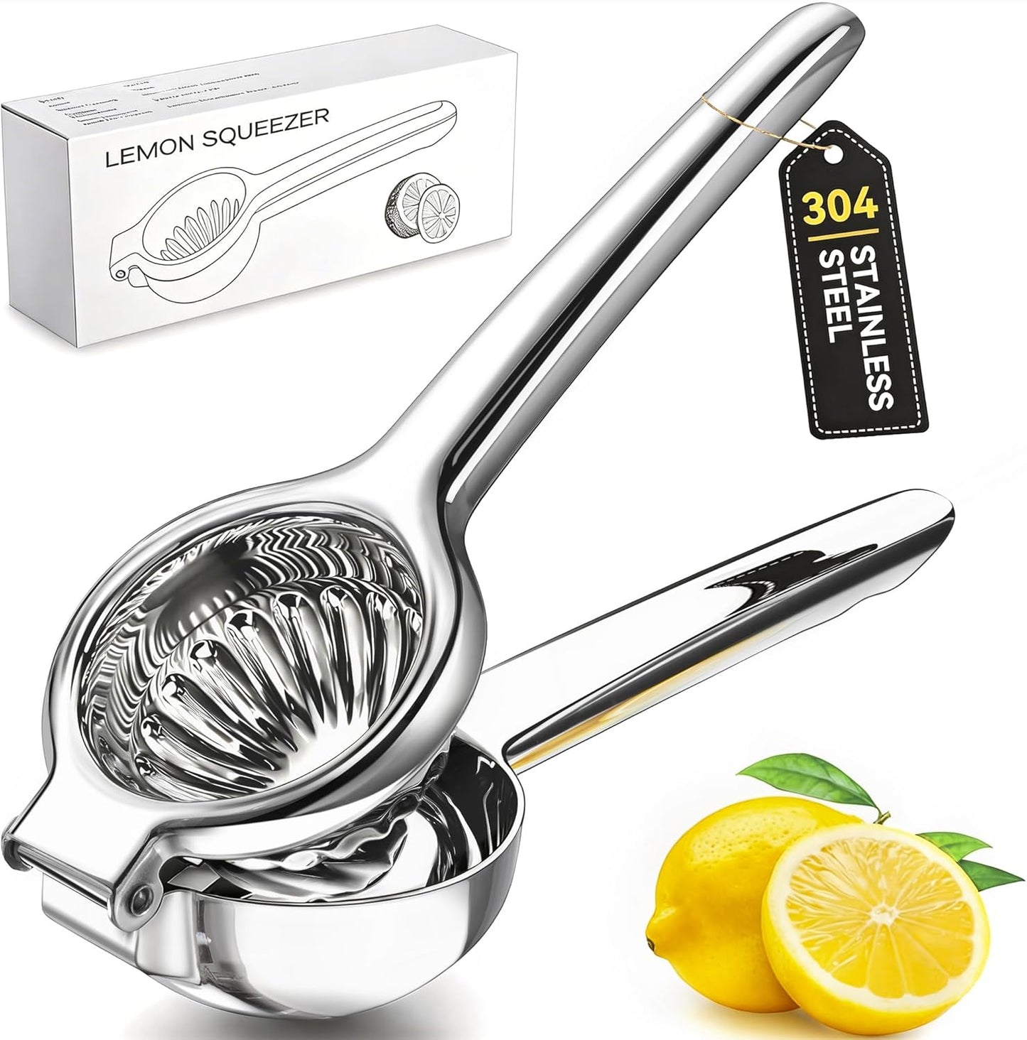 Sopito Stainless Steel Lemon Squeezer - Heavy Duty Citrus Juicer with Non-Slip Grip | Large Size