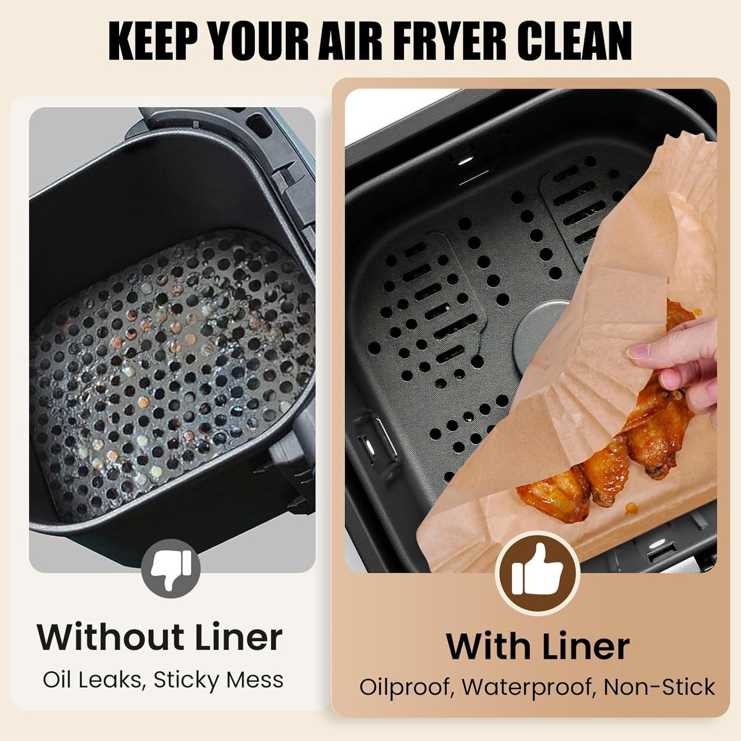 OLESBUR Air Fryer Liners - 200 Pcs Unbleached Parchment Paper, 8 Inch Non-Stick Baking Sheets