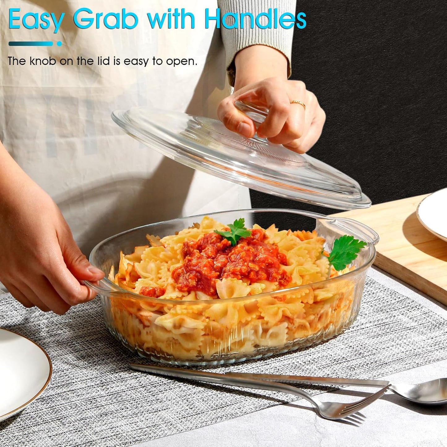 NUTRIUPS Oval Glass Casserole Dish - 1.9QT Borosilicate Glass with Lid for Oven Baking