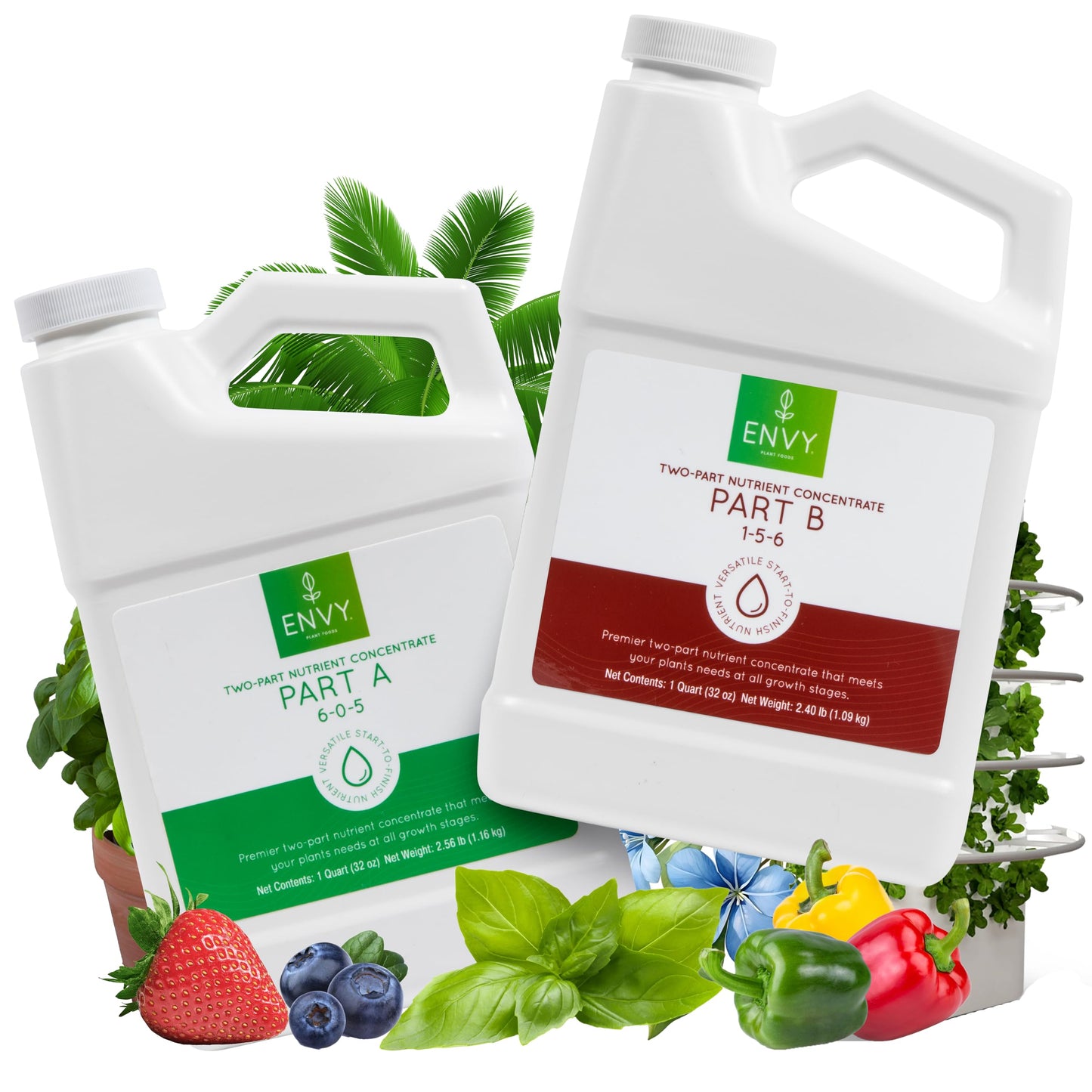 ENVY Hydroponic Plant Food A & B – Two-Part Liquid Nutrient for Indoor/Outdoor Plants – Soil, Coco, Hydroponics, DWC – Quart Set