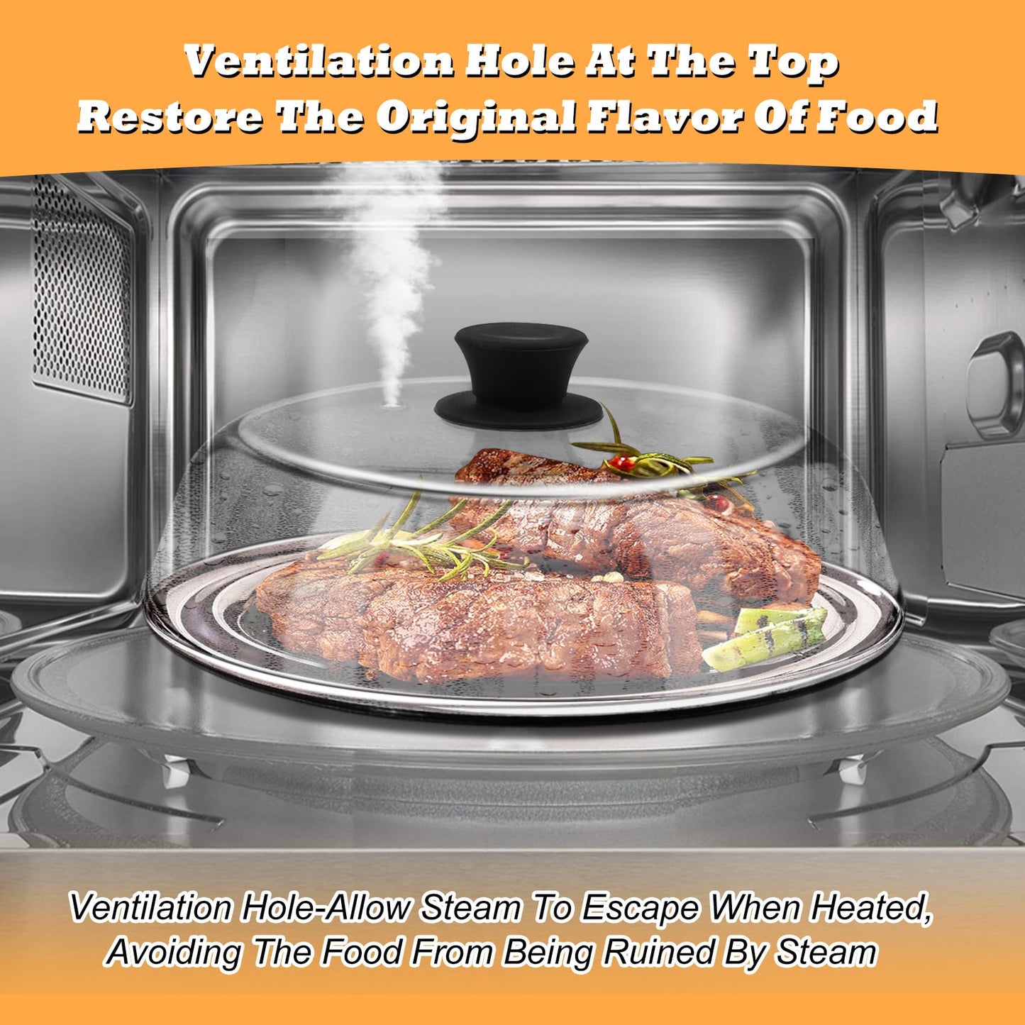 10in Glass Microwave Splatter Cover for Food, 10in Glass Microwave Cover for Food, Microwave Plate Lid with Vent Holes & Easy-Grip Handle, Dishwasher Safe, No Plastic, Food Grade,