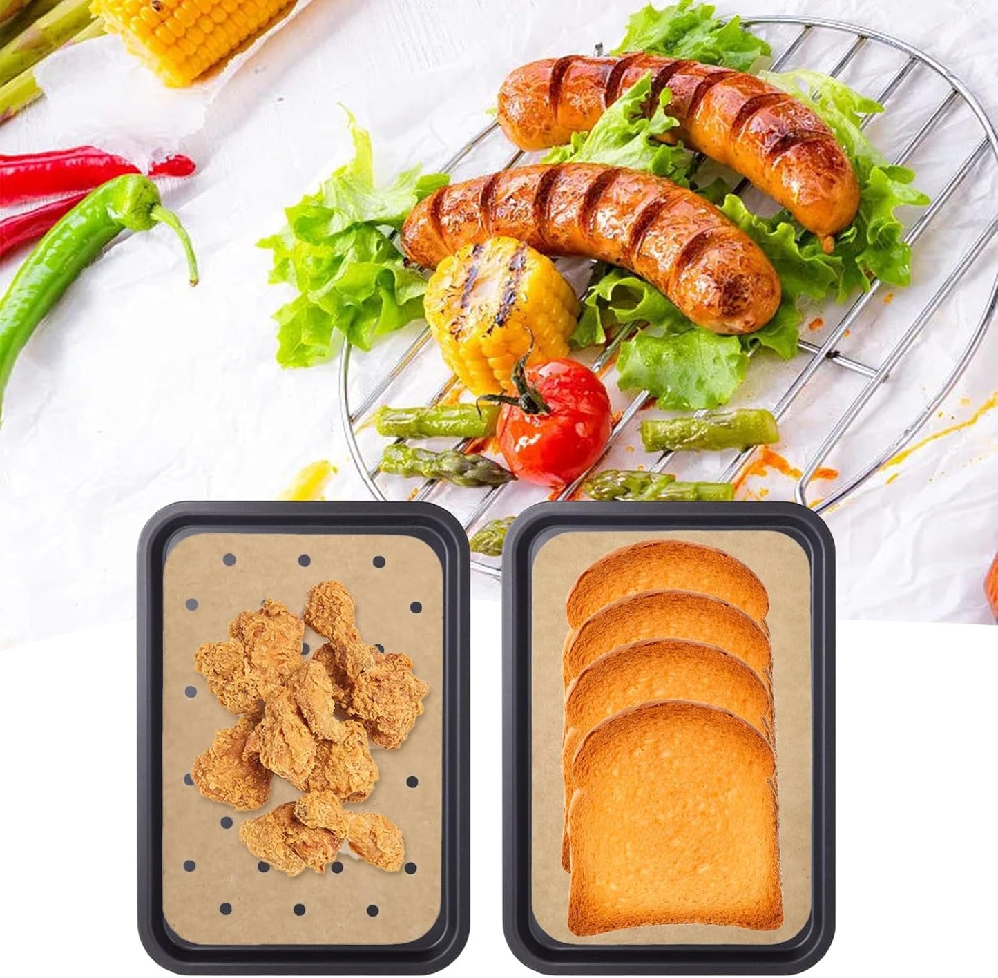 Skiennix Air Fryer Liners - 200 Disposable Non-Stick Parchment Sheets for Ninja Dual Foodi | Rectangular Design