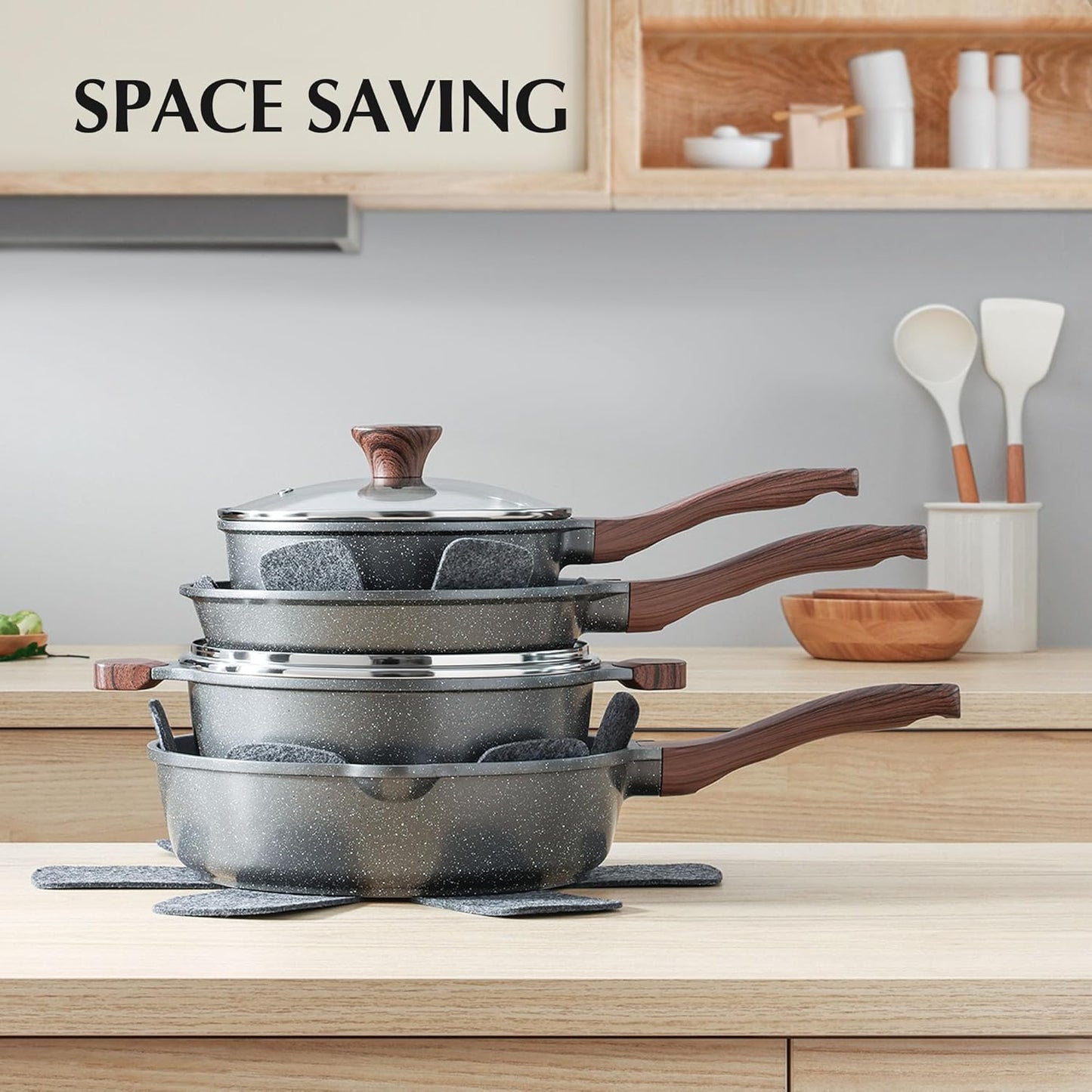 SENSARTE 13-Piece Nonstick Cookware Set - Swiss Granite Coating, Stay-Cool Handles, PFOA Free