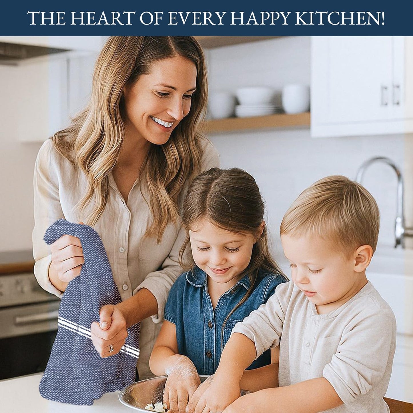 Lane Linen Kitchen Towel Set - 100% Cotton Dish Towels, Lint-Free, 14"x25", Blue Chambray, 6 Pack