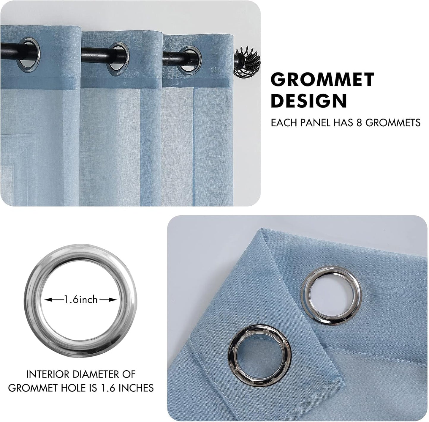 MIULEE Dusty Blue Semi-Sheer Window Curtains - Elegant Grommet Top Drapes, 84 Inch Length, 54x84 Inch Size
