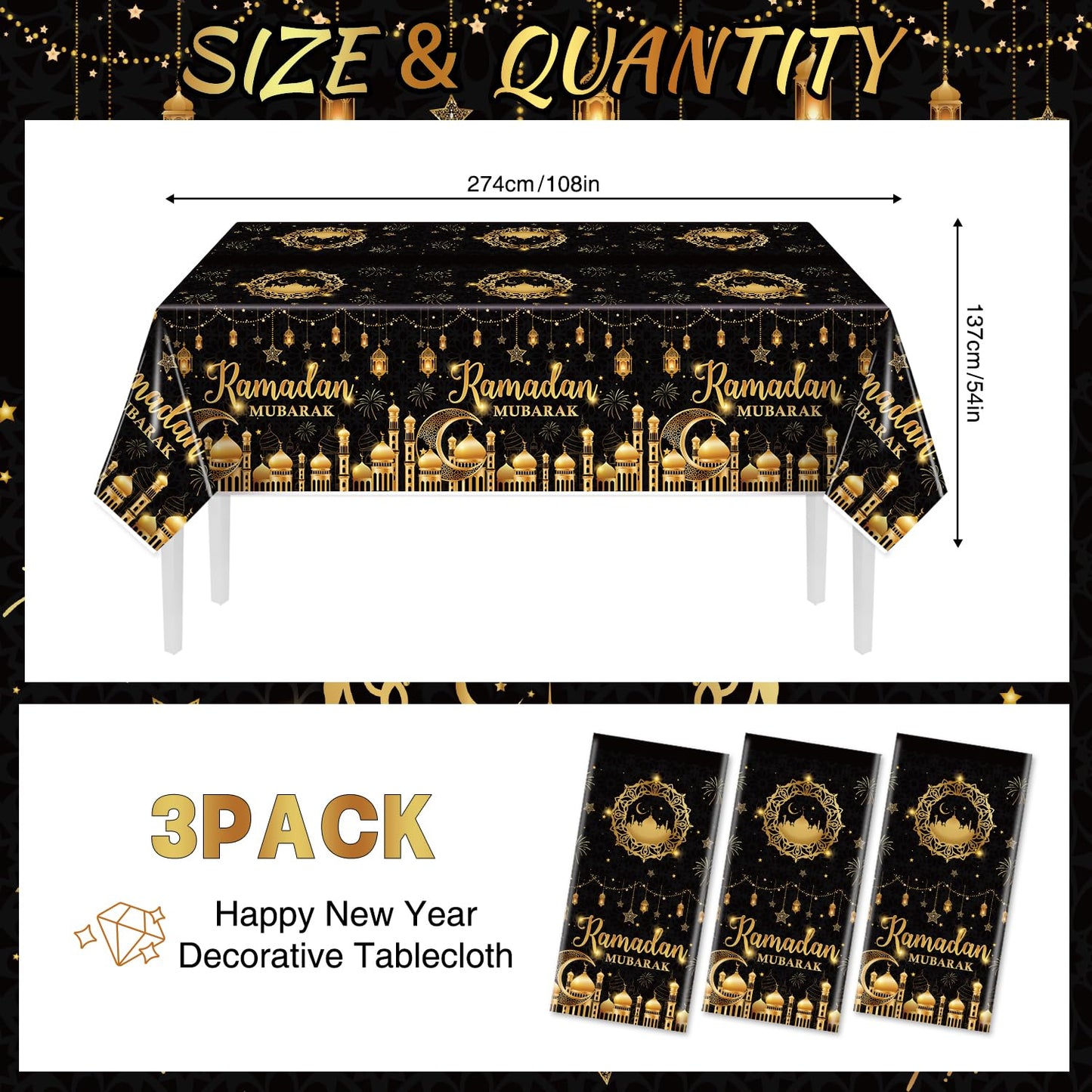 tineit 3 Pieces Ramadan Table Cloth, Ramadan Mubarak Table Decorations, Ramadan Decor Table Covers, Ramadan Decorations for Home Eid Mubarak Table Cloth