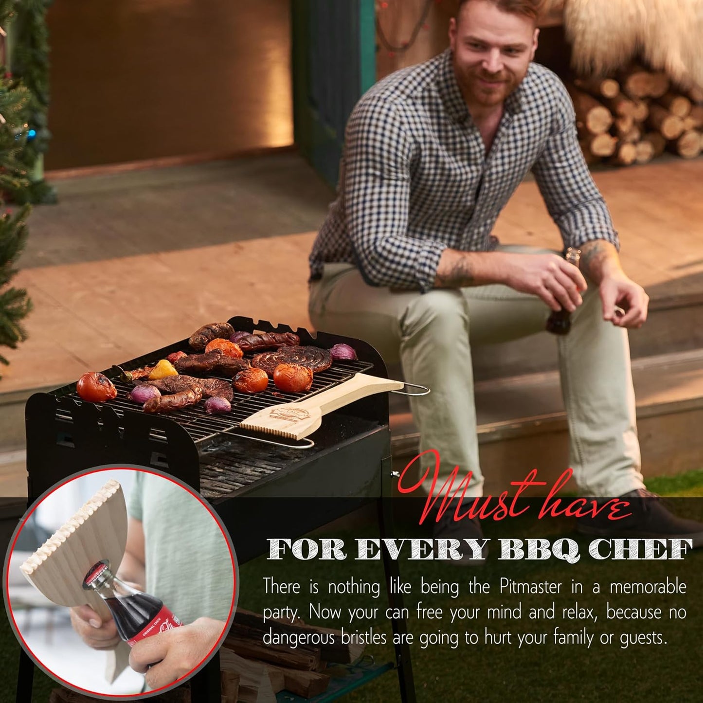 Wood Grill Scraper - Safe Wooden BBQ Brush Cleaner | Bristle-Free Barbecue Tool