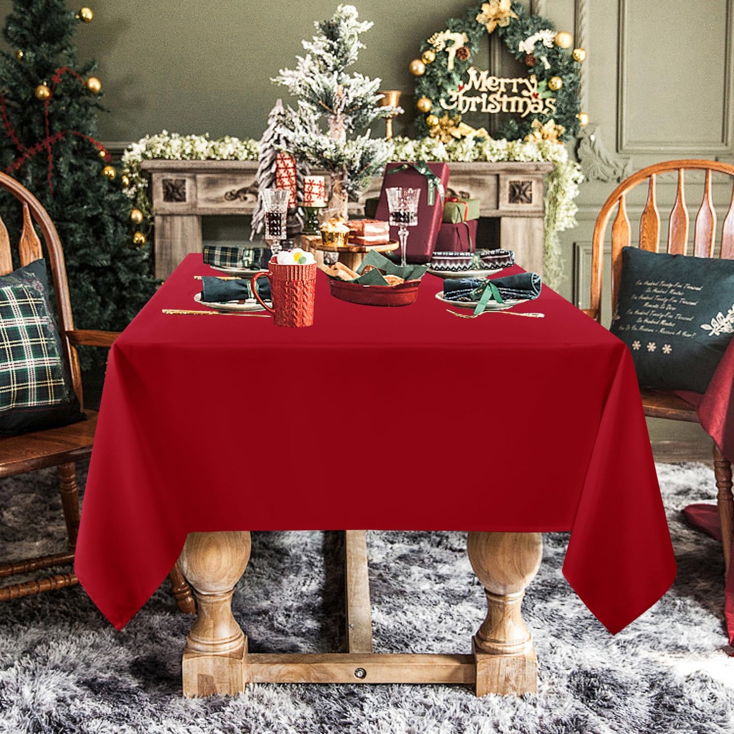 sancua Rectangle Tablecloth - 60 x 84 Inch - Stain and Wrinkle Resistant Washable Polyester Table Cloth, Decorative Fabric Table Cover for Dining Tables, Buffet Parties, Valentine's Day, Red