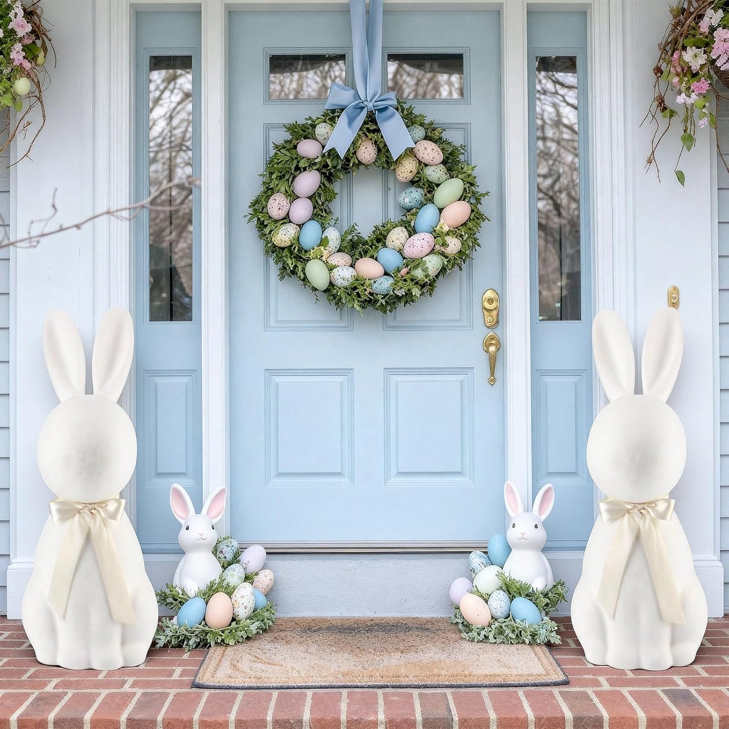 Lineshading White Easter Bunny Figurine - 25" Flocked Standing Rabbit Statue for Porch & Yard Decor