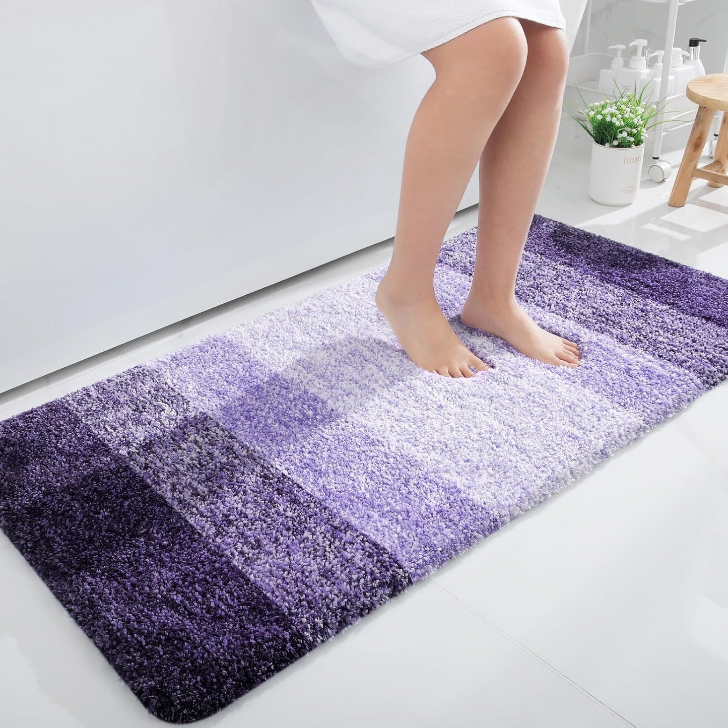 OLANLY Bathroom Runner Rugs - Extra Soft Microfiber Mat 44x24 | Quick Dry, Washable, Rubber Backing, Violet