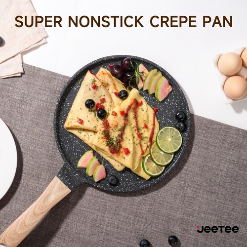 JEETEE Crepe Pan Nonstick, 9.5 Inch Comales Para Tortillas Griddle Pan for Stove Top, Granite Coating Flat Pancake Pan Dosa Tawa, PFOA FREE and Induction Compatible (Grey)