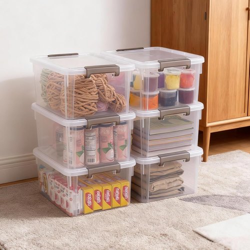 Citylife 17 QT Plastic Storage Bins - Stackable Latching Containers for Organizing Home & Garage | Clear Box