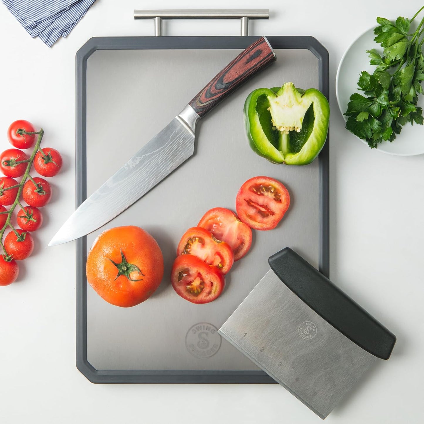 Titanium Cutting Board - Double-Sided Metal Design with Scraper | 16” x 11” Large Kitchen Prep Surface