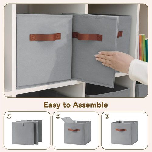 Granny Says 11-Inch Cube Storage Bins - 6 Pack Foldable Fabric Organizers with PU Handles | Grey