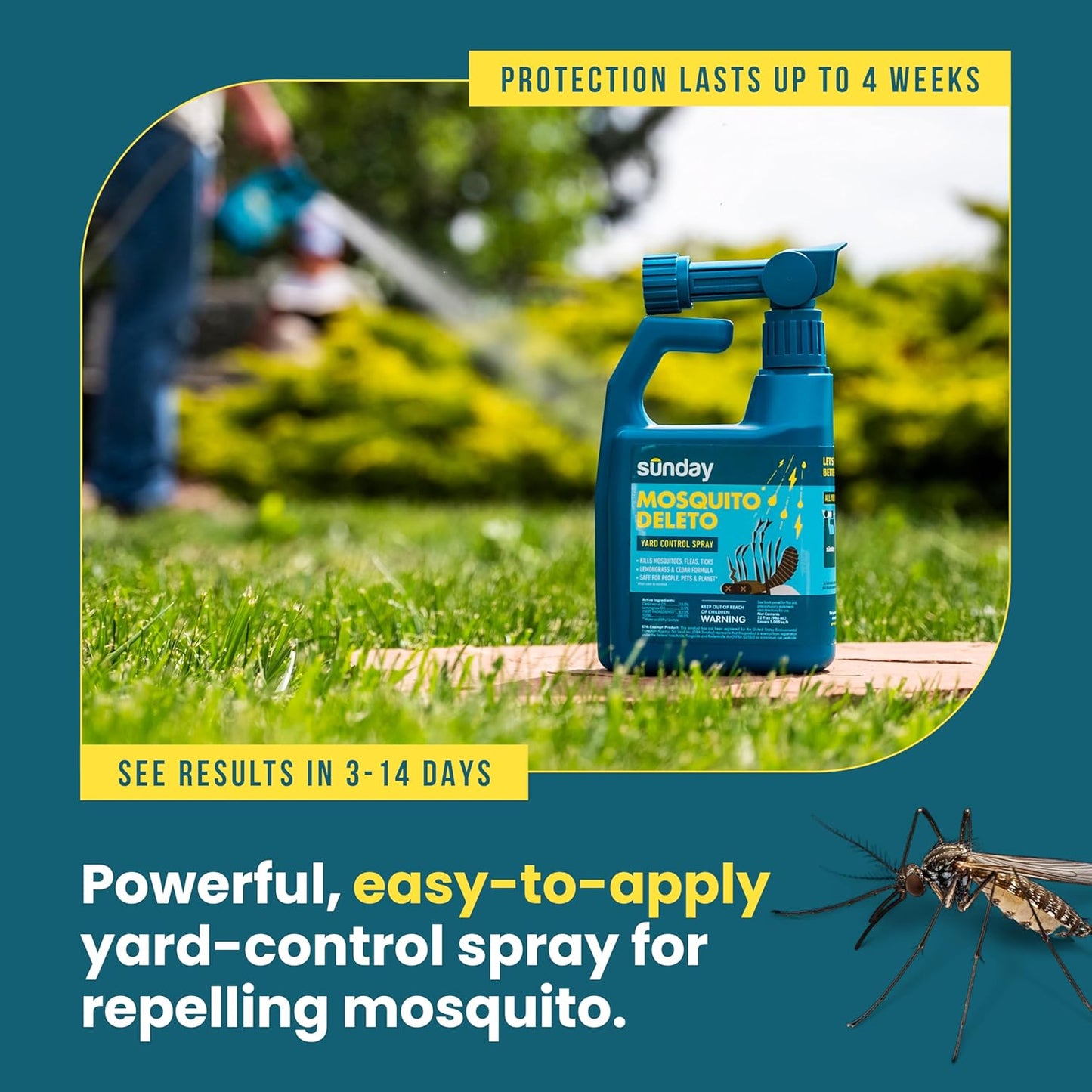 Sunday Mosquito Deleto - Powerful Mosquito Repellent Spray - Lemongrass & Cedar Oil - 32 Fl Oz, Lasts 4 Weeks