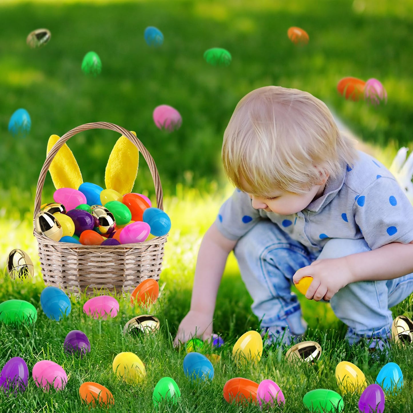 [6 Surprise Golden Eggs] 100 Pack 3 Inch Large Easter Eggs, Empty Easter Eggs Fillable, Bright Colors Plastic Eggs Bulks for Easter Hunt, Easter Party Favor, Basket Stuffers Fillers