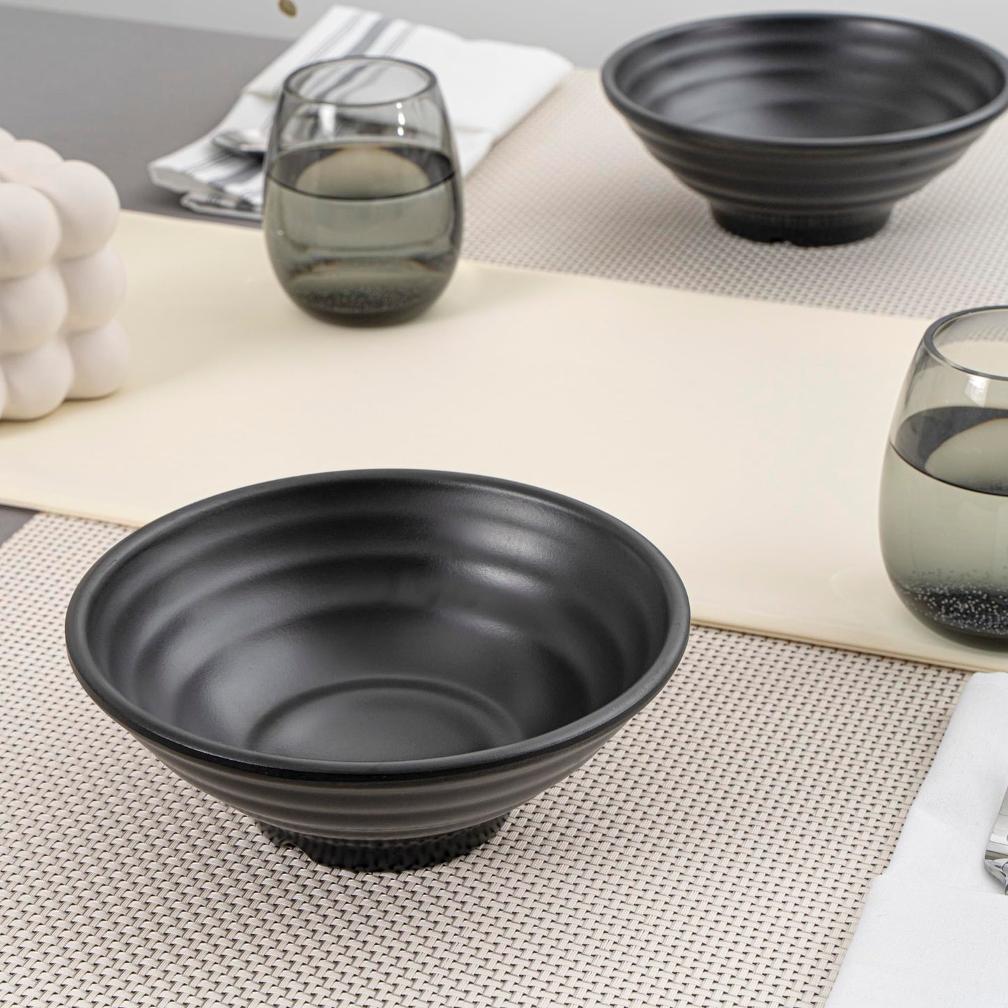 Restaurantware Voga 27 Ounce Soup Bowls 2 Large Pho Bowls - Faux Stone Serve Noodles Salads Or Pastas Black Melamine Ramen Bowls Shatterproof Dishwashable Asian Style Bowls