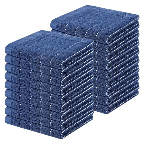 Homaxy 100% Cotton Terry Kitchen Dish Cloths, Ultra Soft and Absorbent Dish Towels for Kitchen, Suitable for Drying and Washing Dishes, 18 Pack, 12 x 12 Inches, Navy Blue