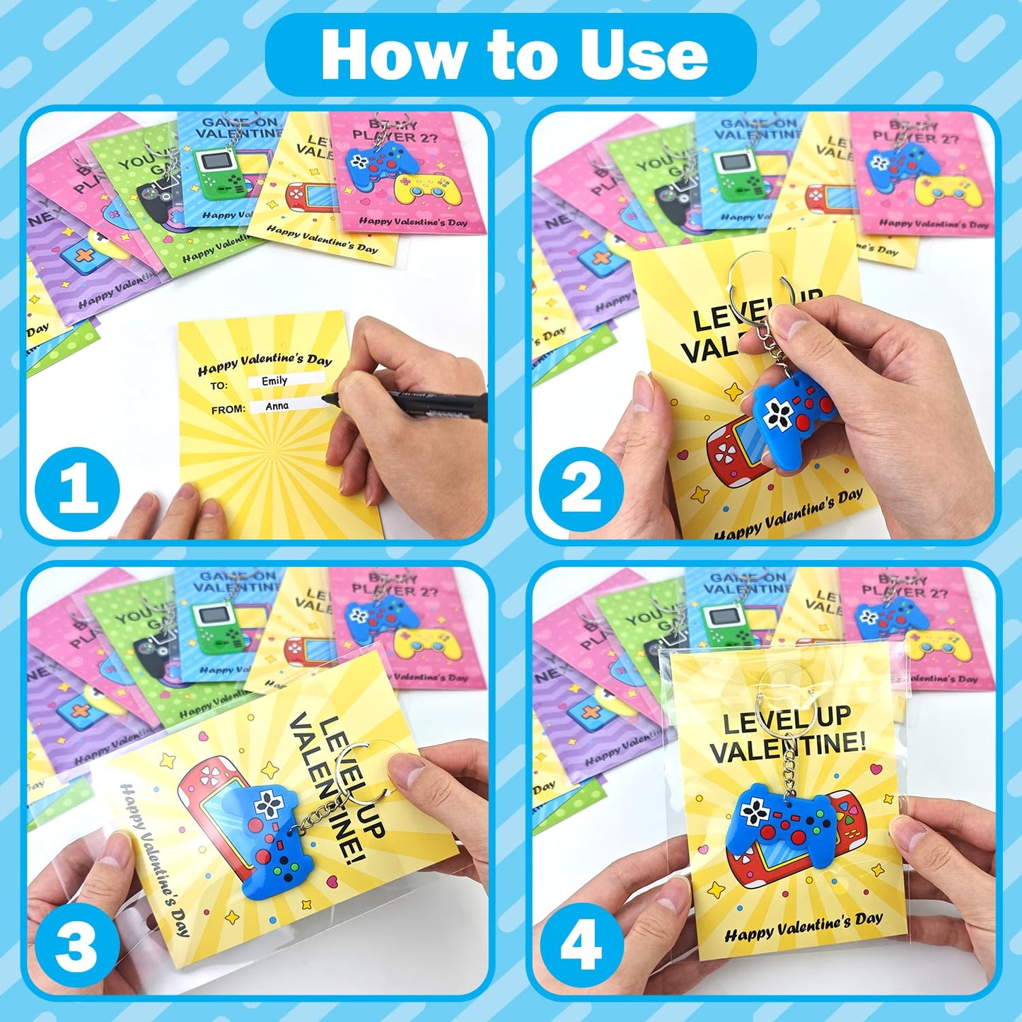 Bulk Valentines Non Candy Gifts Toys Party Favors for Kids School, 48 Pack Valentines Video Game Keychains Exchange Cards for Boys Girls, Goodie Bag Stuffers Fillers Games Activities for Students