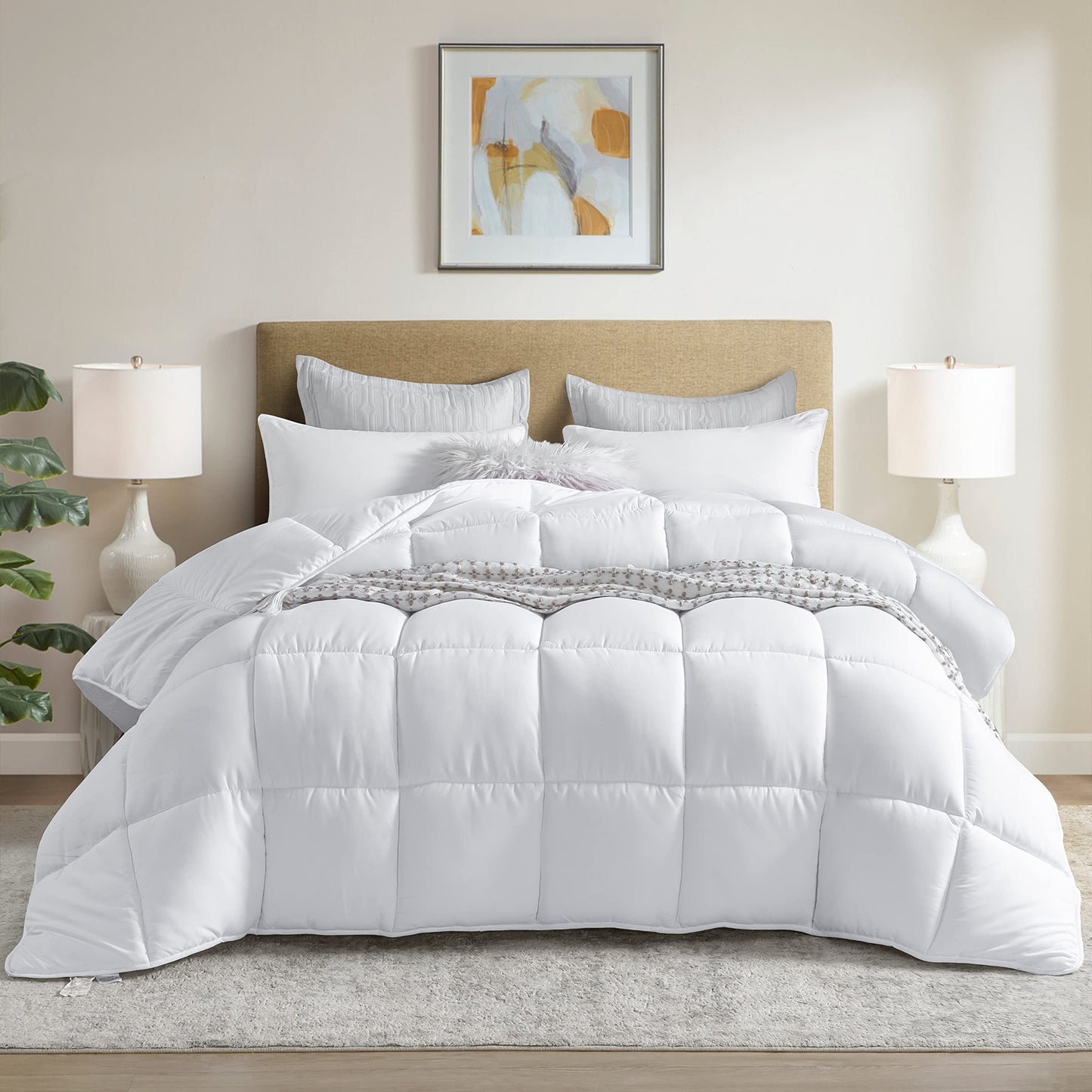 Winter Extra Warm White King Size Down Alternative Comforter, Heavyweight All Season Fiberfill Comforter Duvet Insert 106x90 with Corner Tabs - Ultra Soft Brushed Microfiber Shell
