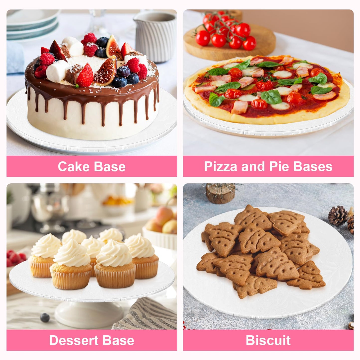 8 Inch Cake Drum, Cake Boards 8 Inch Round, 1/4" White 8in 10in 12in 14in Cake Drums Cardboard Base Board Circles for Pizza Wedding, 2 Pack