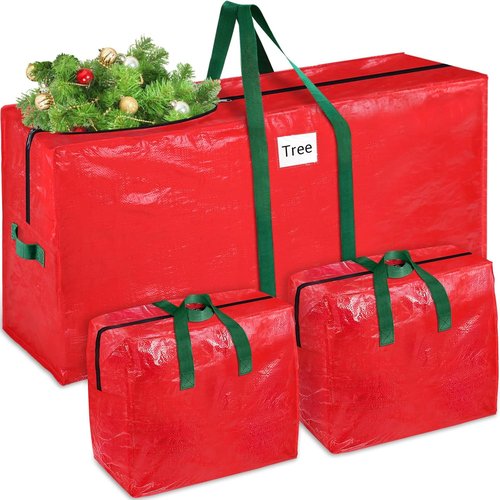 BlessedSeason Christmas Tree Storage Bag - 7.5 Ft Waterproof Design with 2 Tinsel Garland Bags | Reinforced Handles & Dual Zipper (Red)