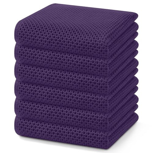 Homaxy 100% Cotton Waffle Weave Kitchen Dish Towels, Ultra Soft Absorbent Quick Drying Cleaning Towel, 13 x 28 Inches, 6-Pack, Eggplant