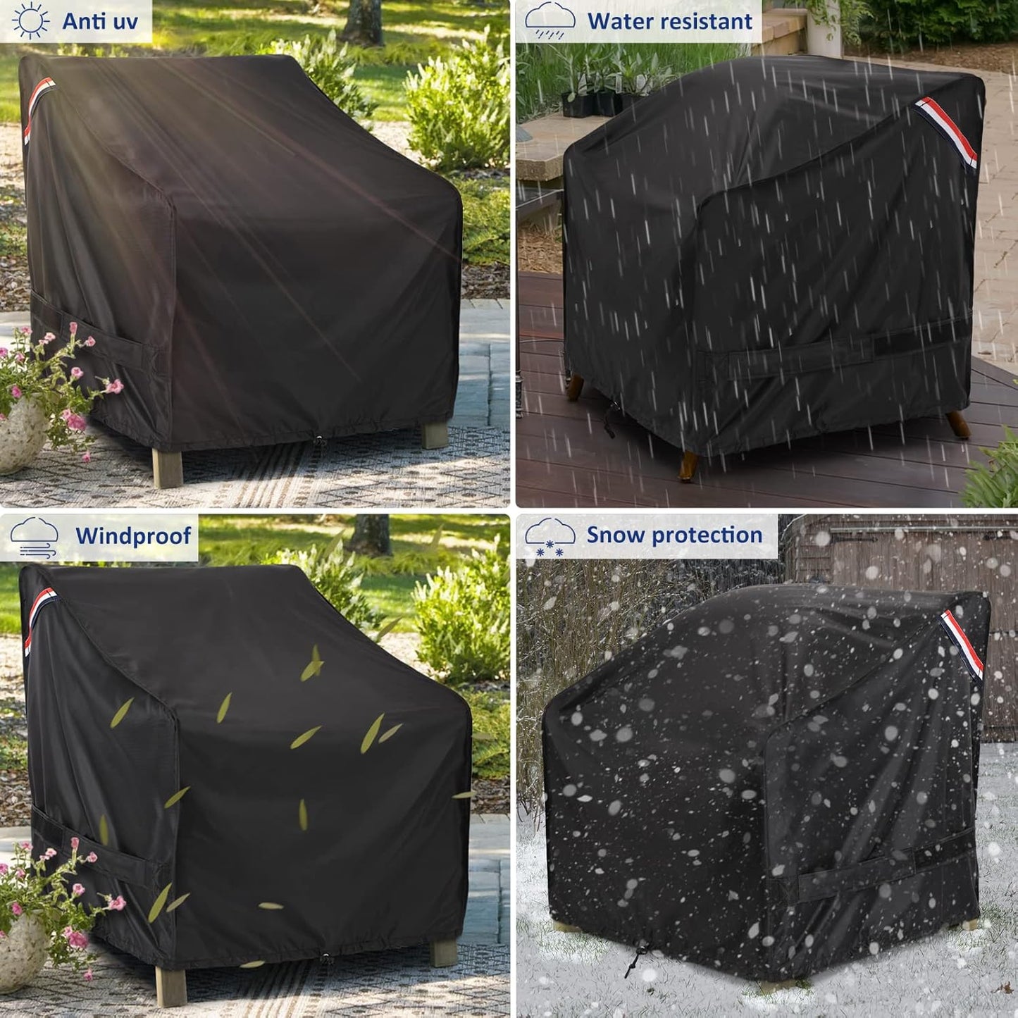 KylinLucky Heavy Duty Waterproof Patio Chair Covers - 2 Pack for Deep Seat Furniture, Fits Up to 32"Wx37"Dx36"H - Black