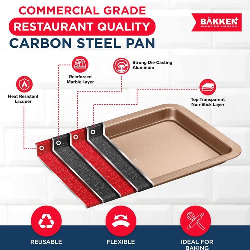 BAKKEN Nonstick Baking Pans - Commercial Grade Carbon Steel Cookie Sheet, 13.18" x 8.66", Oven Safe Up to 450°F, Brown