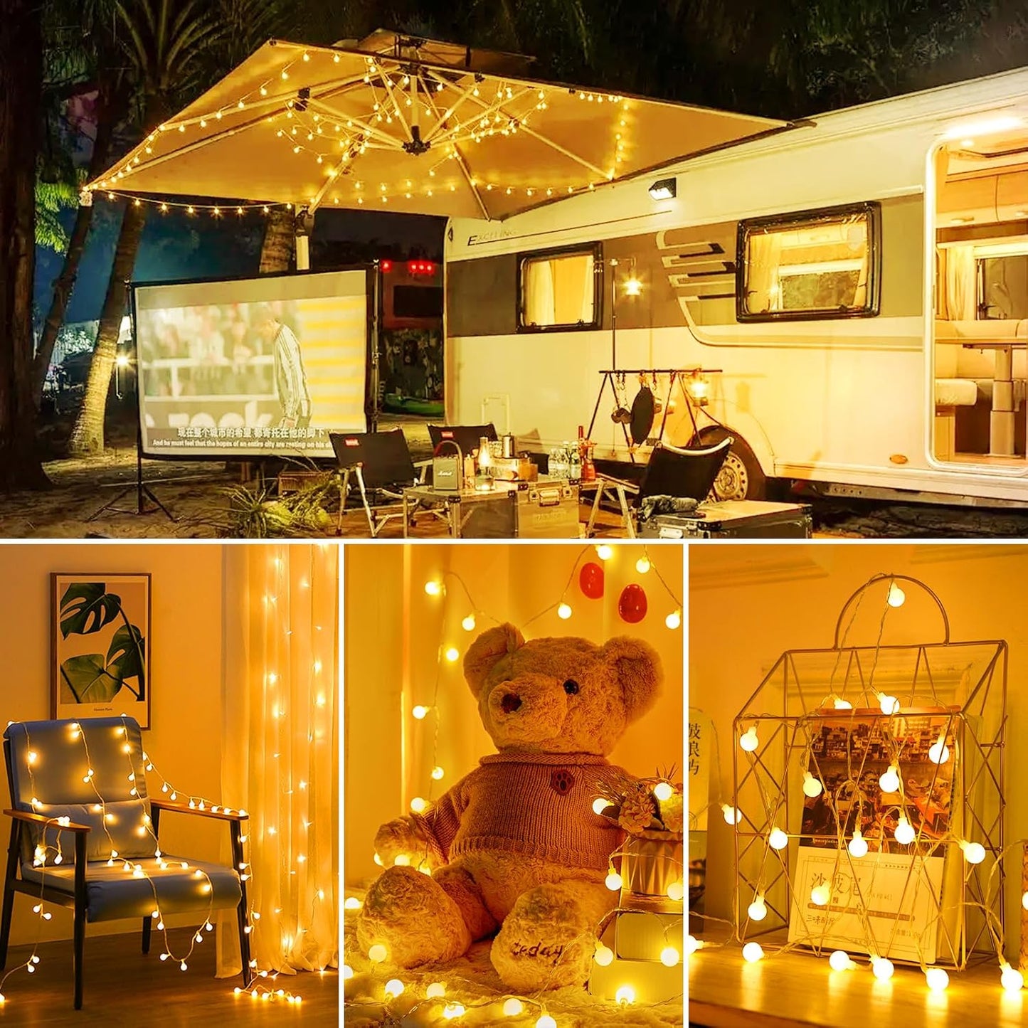 Minetom 21FT Battery Operated String Lights - 60 LED Waterproof Globe Fairy Lights with Remote | Warm White for Indoor & Outdoor Decor