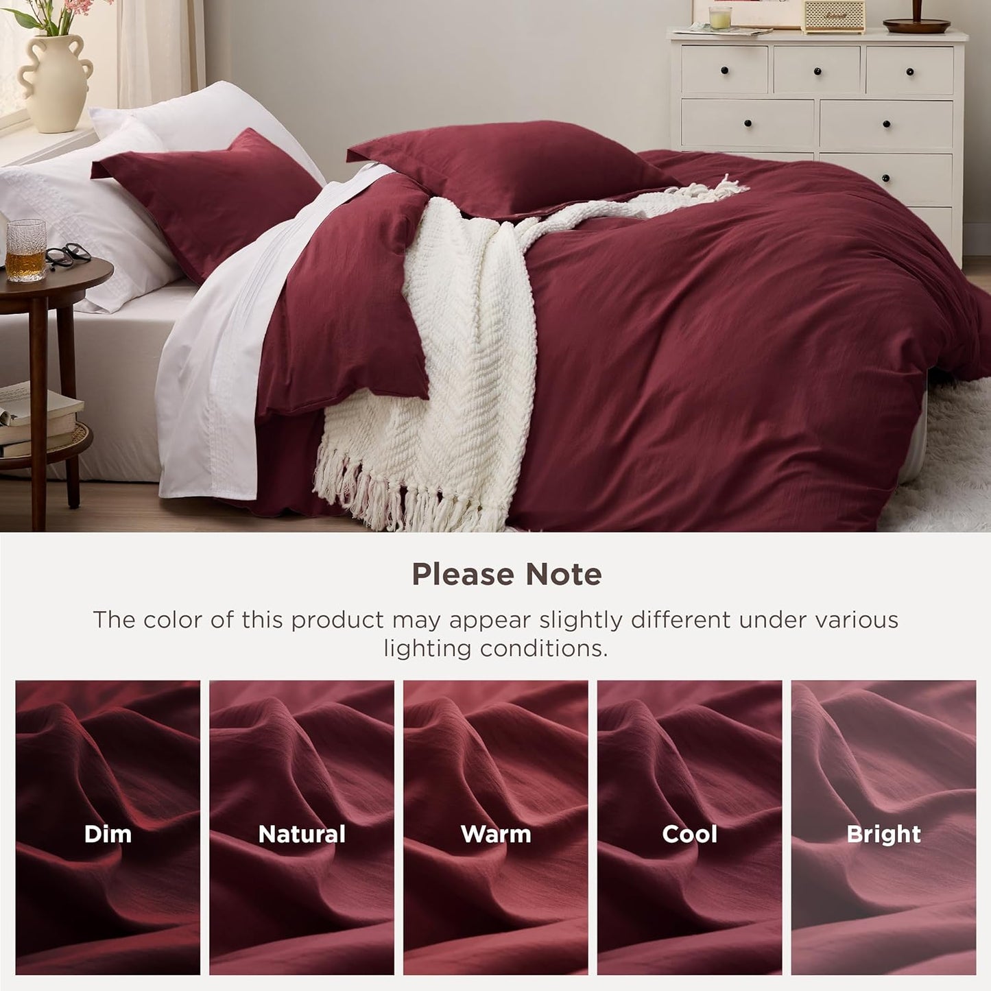 Bedsure Winery Pink Duvet Cover Set - King Size 3-Piece Extra Soft Prewashed Cotton-Like Polyester, 104x90 Inches with Zipper Closure & 2 Pillow Shams