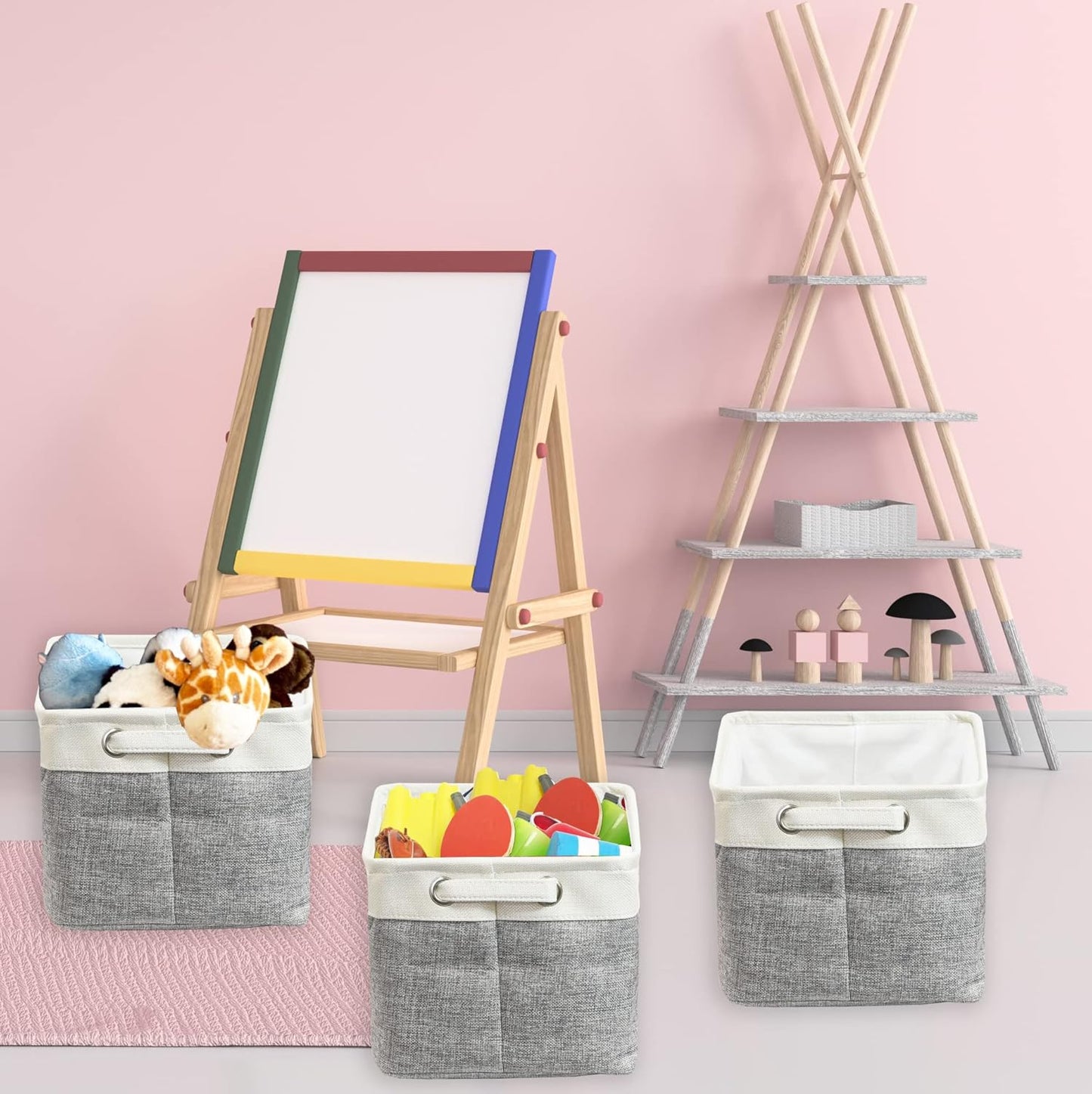 Simple Houseware Large Fabric Storage Bin - Foldable Organizer with Handles | 14.4" x 10" | Gray | 3-Pack