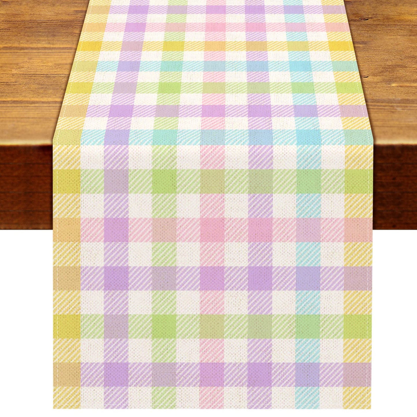 Nepnuser Linen Spring Easter Buffalo Check Plaid Table Runner Rustic Farmhouse Home Dining Room Kitchen Table Decor (13" x 120")