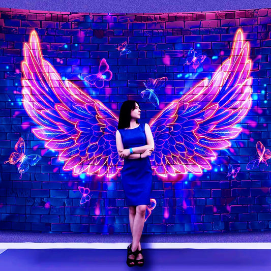 Manicer Blacklight Angel Wings Tapestry, UV Reactive Neon Wings Wall Hanging Tapestries, Fluorecent Butterfly Aesthetic Wall Art Decor for Bedroom, Living Room - 70.9" x 90.6"