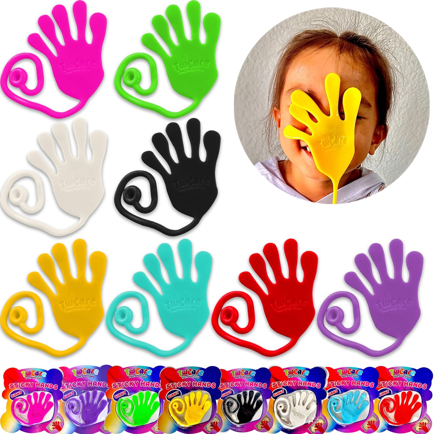 Jumbo Giant Sticky Hands, 13-in Total Length (2 Pack Assorted) Mega Large Fun Stretchy Silly String Toy for Kid Adult, Stress Anxiety ADHD Relief, Party Favors, Birthday Gift, Classroom Prizes