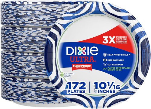 Dixie Ultra Large Paper Plates - 10 Inch, 172 Count | Heavy Duty, Microwave-Safe & Soak-Proof