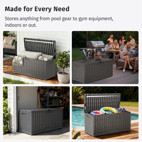 EAST OAK Outdoor Storage Box - 120 Gallon Waterproof Resin Deck Box | UV-Resistant for Cushions & Tools, Grey