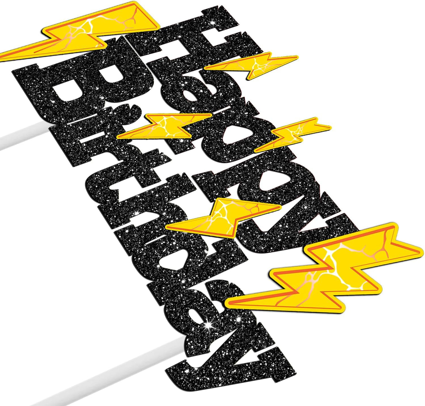 Skiennix Glitter Black Lightning Bolt Cake Toppers - Fun Birthday Party Decorations for Kids