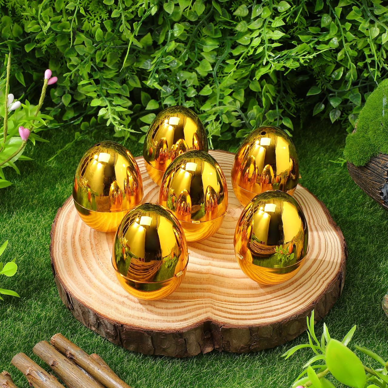 MAGICLULU 12pcs Bright Gold Easter Eggs, Fillable Plastic Empty Gold Egg for Hunt Basket Stuffers, Classroom Prizes Easter Party Decor, Easter Eggs Hunt Basket Stuffers Fillers