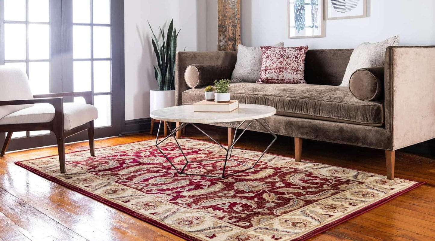 Unique Loom Voyage Collection Traditional Oriental Classic Intricate Floral Design Area Rug, 5 ft x 8 ft, Red/Ivory